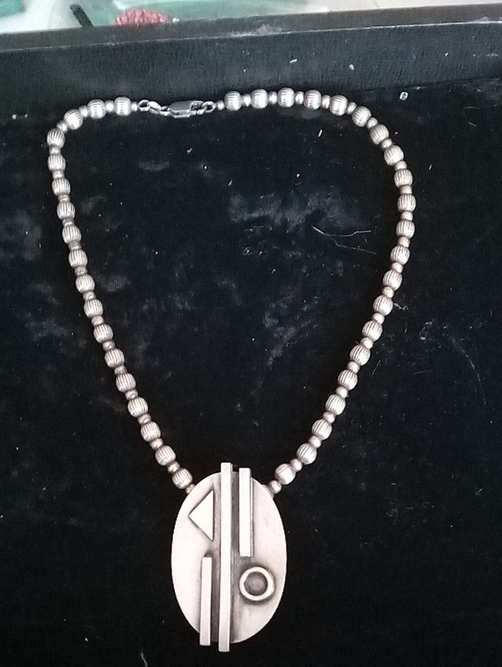 Vintage 925 Beaded Neckace With 925 pendant Or Brooch 46 Grams Of Silver